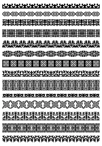 Набір з 14 різних векторних елементів та мотивів казахського національного ісламського орнаменту — стоковий вектор