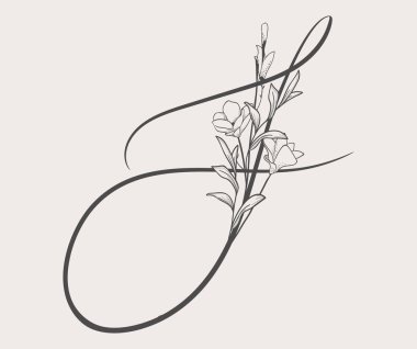 Vektör çiçekli el çekilmiş S monogram ve logosu