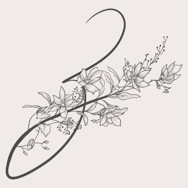 Vektör el çizilmiş çiçekli büyük harf Z monogram ve logosu