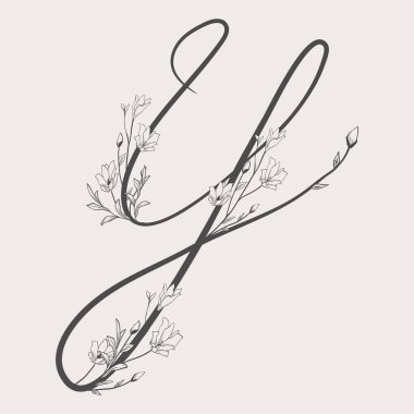 Vektör el çizilmiş çiçekli büyük harf Y monogram ve logosu