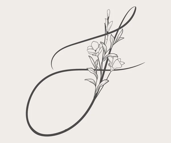 Vector dibujado a mano con flores S monograma y logotipo — Archivo Imágenes Vectoriales