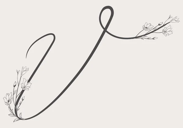 Vektör el çizilmiş çiçekli büyük harf V monogram ve logosu — Stok Vektör