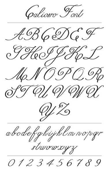 Elegantes cartas de caligrafía con florituras. Coliostro Font — Vector de stock