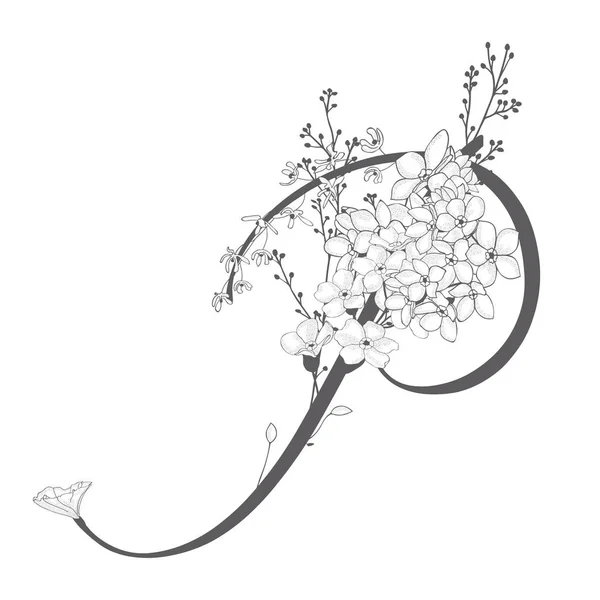 Monogramme et logo P floral dessiné à la main vectorielle — Image vectorielle