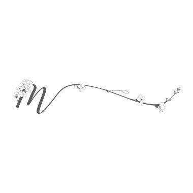 Vektör el çekilmiş çiçek M monogram ve logosu