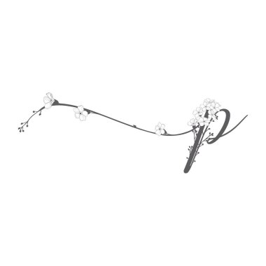 Vektör çiçek P el çekilmiş monogram ve logosu