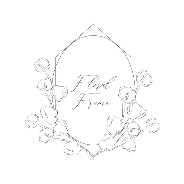 Vector Delicate Floristic Geometric Frame, Flores de algodão — Vetor de Stock