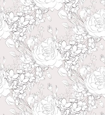 Vektör Seamless modeli ile çizilmiş çiçekler, çiçek