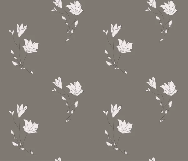Patrón sin costura vectorial con flores dibujadas, florales — Vector de stock
