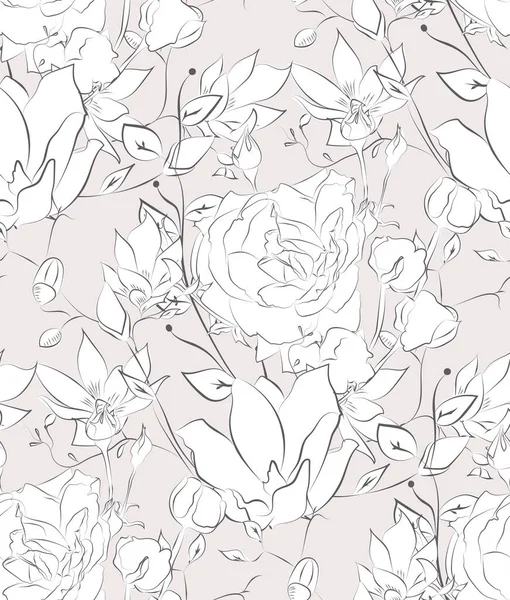 Vector sömlösa mönster med ritade blommor, blommor — Stock vektor