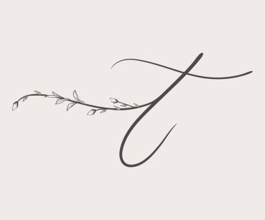 Vektör çiçek T el çekilmiş monogram ve logosu