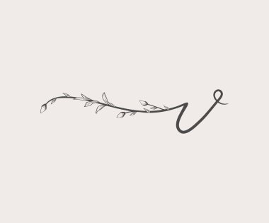 Vektör çiçek V el çekilmiş monogram ve logosu