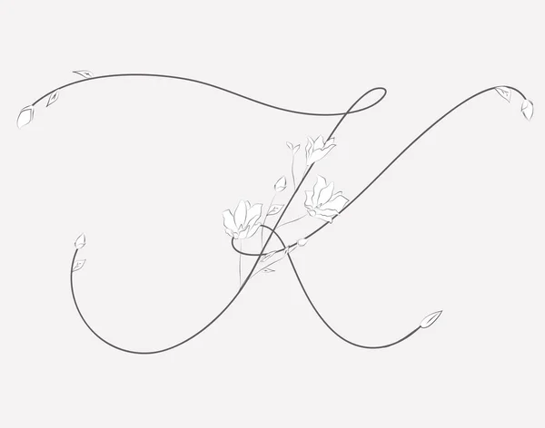 Векторна рука Мальована квіткова монограма та логотип К — стоковий вектор