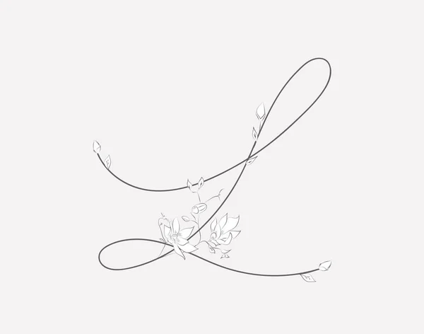 Vector Hand Lettering floral L monogram dan logo - Stok Vektor