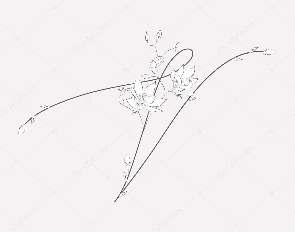 Vector Hand Lettering floral V monogram and logo