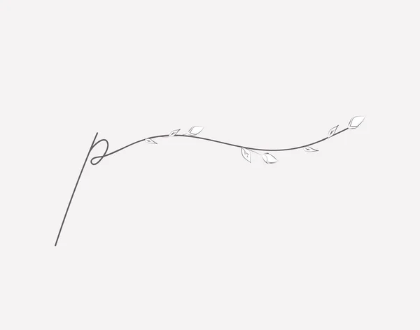 Lettrage à la main floral P monogramme et logo minuscules — Image vectorielle
