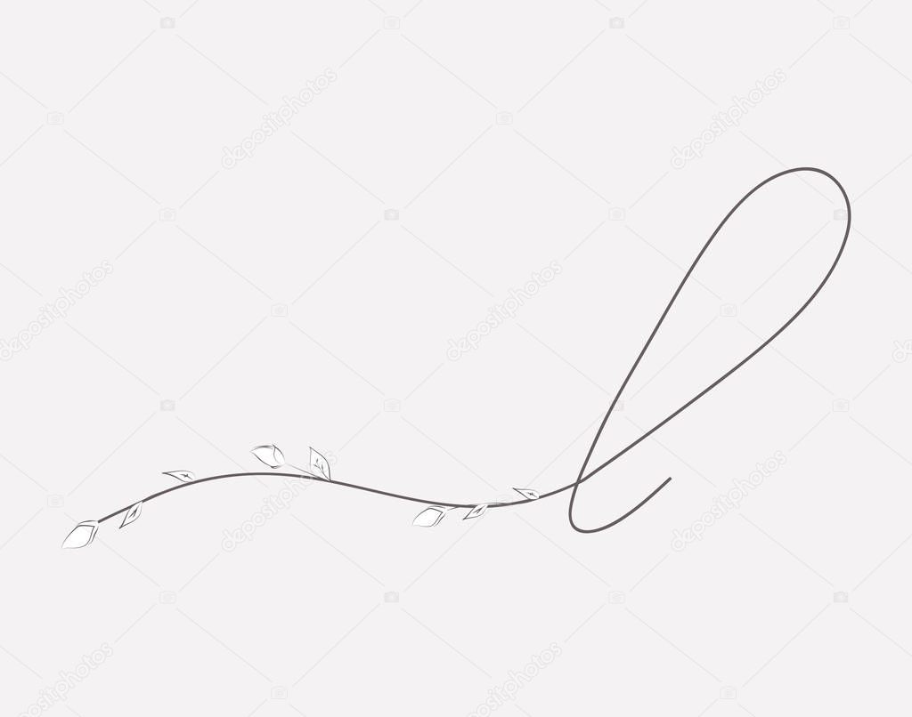 Vector Hand Drawn floral L monogram or logo. Lowercase Hand Lettering Letter L with Flowers and Branches. Wildflowers. Floral Design