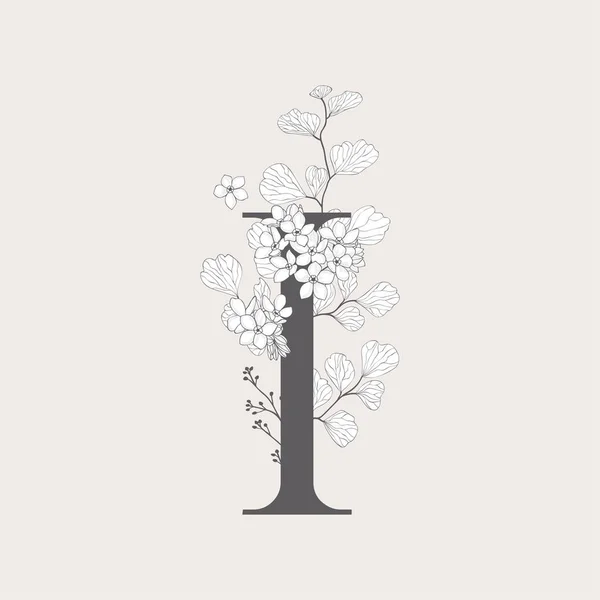 Vector Blooming Floral Number One Monogram and Logo — Stockový vektor
