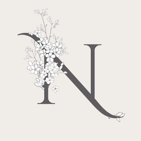 Monogramme et logo N initial floral à floraison vectorielle — Image vectorielle