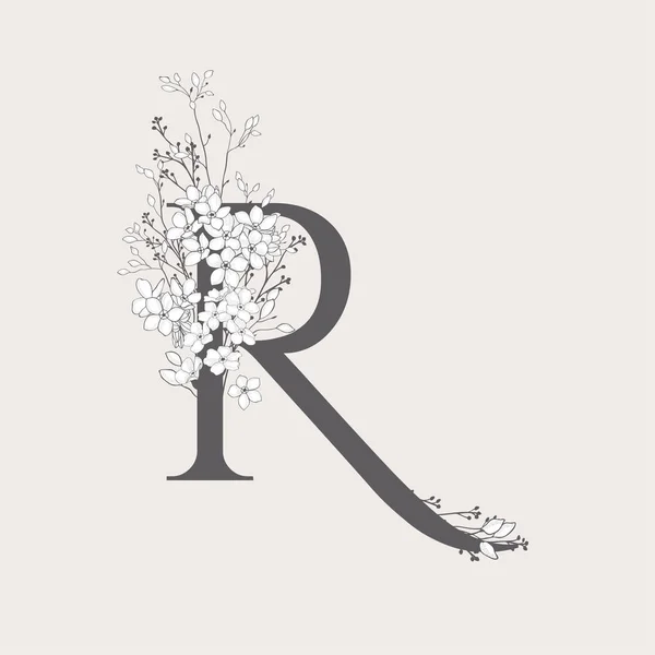 Monogramme R initial floral à floraison vectorielle et logo — Image vectorielle