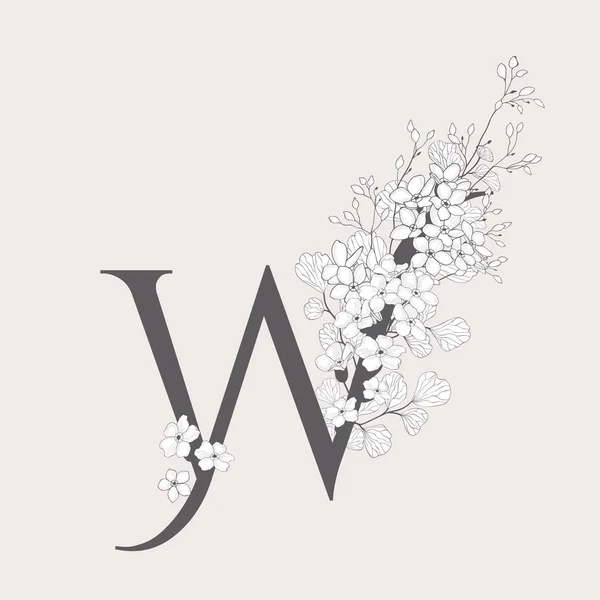 Vektorové Logo a kvetoucí květinové počáteční W Monogram — Stockový vektor