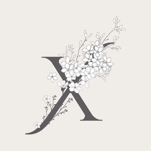 Vetor Blooming Floral Inicial X Monograma e Logo — Vetor de Stock