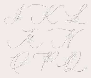 Vektör el çekilmiş çiçek Monogram ve logolar