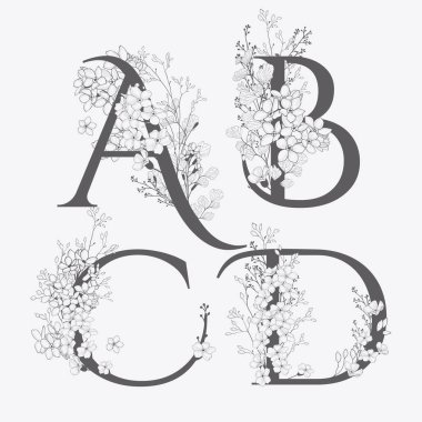 Vektör el çekilmiş çiçek Monogram ve logolar