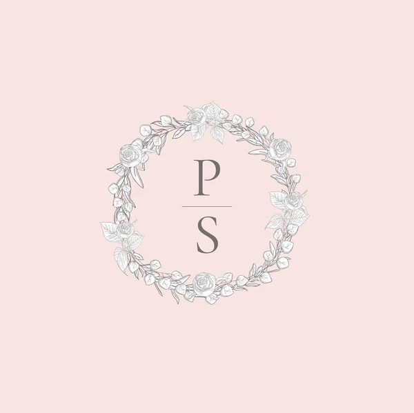 Vector Floristic Feminine Brand Logo Template Frame. — Stock Vector