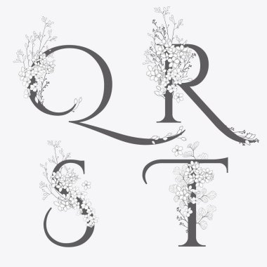 Vektör el çekilmiş çiçek Monogram ve logolar