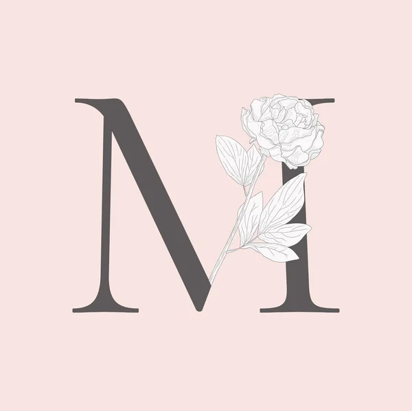 Vector blommande blommor inledande M Monogram och logotyp — Stock vektor