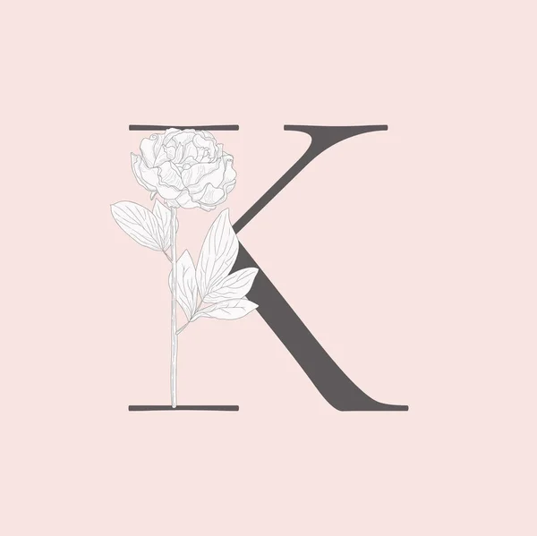 Vetor Blooming Floral Inicial K Monograma e logotipo — Vetor de Stock