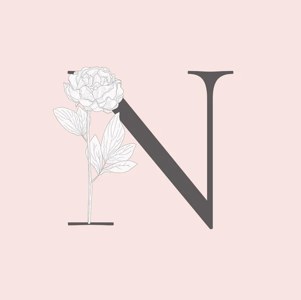 Vector floreciente floral inicial N monograma y logotipo — Archivo Imágenes Vectoriales