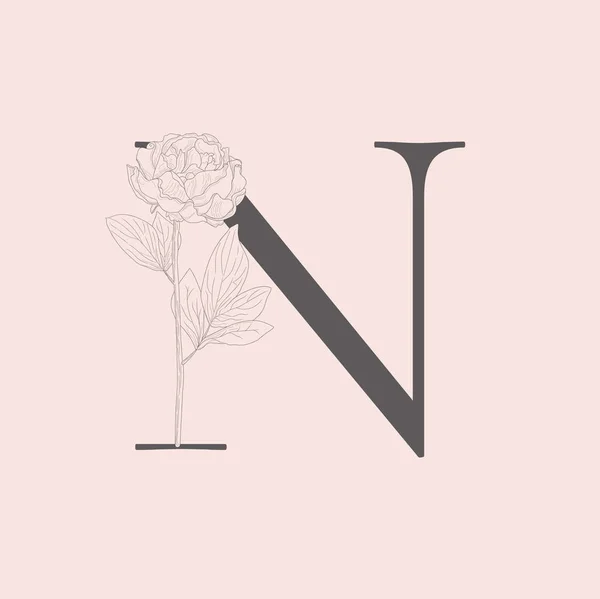 Vector floreciente floral inicial N monograma y logotipo — Archivo Imágenes Vectoriales