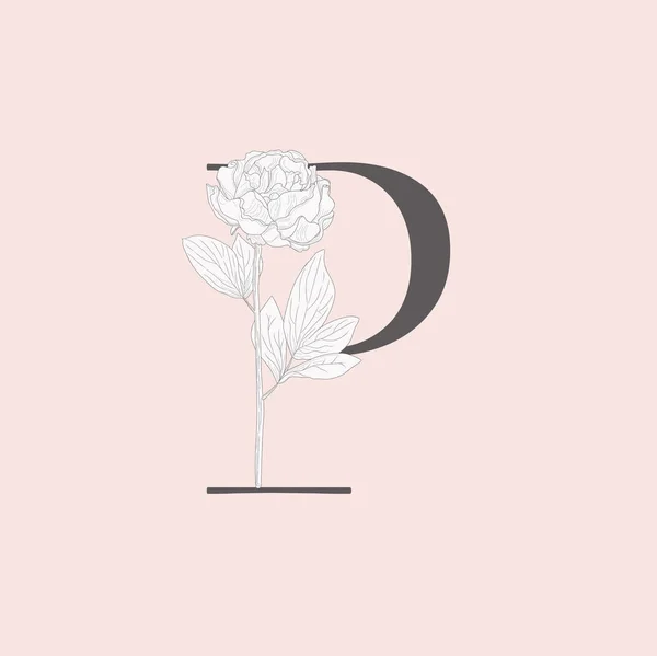 Wektor kwiatowy kwitnący P początkowe Monogram i Logo — Wektor stockowy