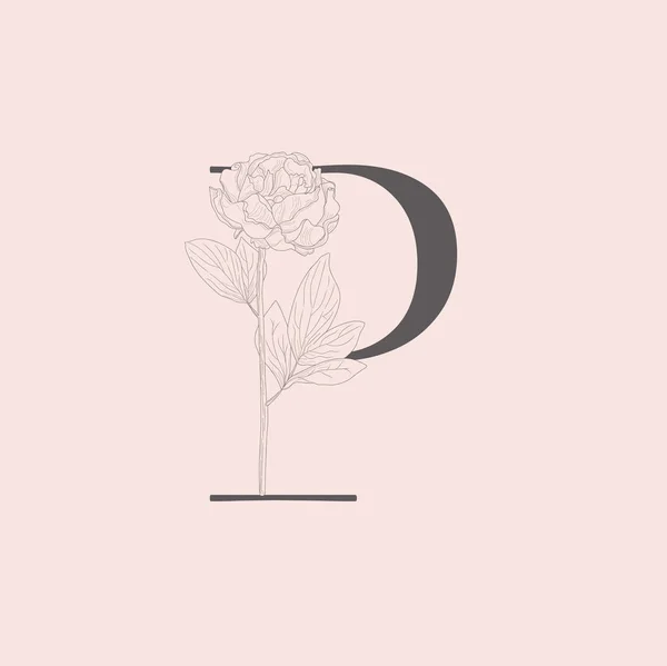 Vettore fioritura floreale iniziale P monogramma e logo — Vettoriale Stock