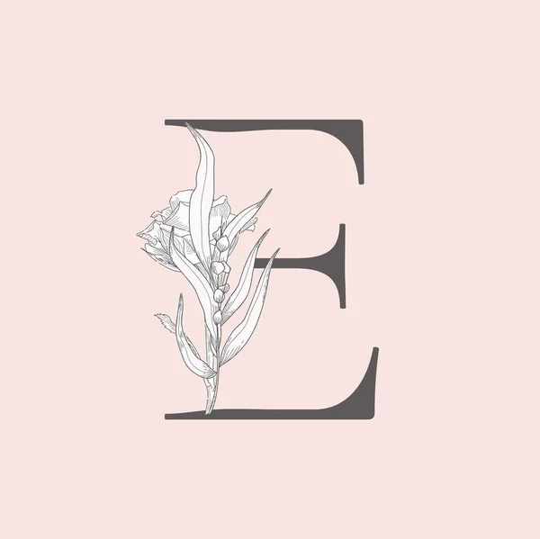 Vektor blühende florale Initial-E-Monogramm und Logo — Stockvektor