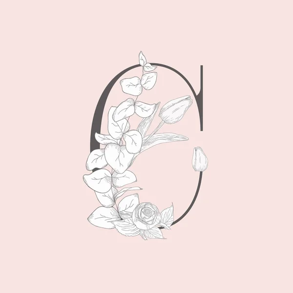 Çiçek çiçek zarif C Monogram ve Logo vektör — Stok Vektör