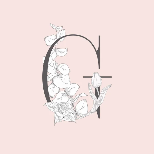 Vector Blooming Floral Élégant G Monogramme et logo — Image vectorielle