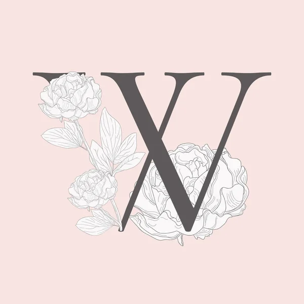 Vetor Blooming Floral inicial W monograma e logotipo — Vetor de Stock