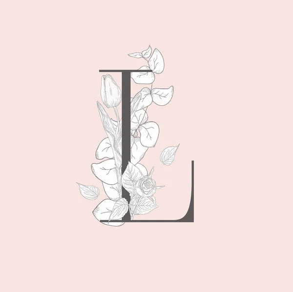 Vector blommande blommor eleganta L Monogram och logotyp — Stock vektor