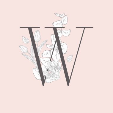 Çiçek çiçek zarif W Monogram ve Logo vektör