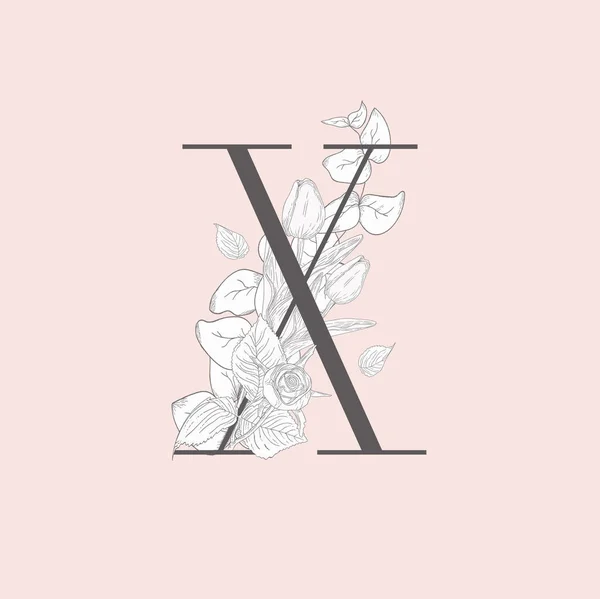 Vector bloeiende bloemen elegante X Monogram en Logo — Stockvector