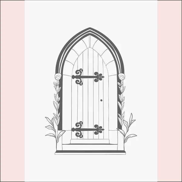 Gothic Gate. Hand Drawn Sketch Vintage Doors. — Stock Vector