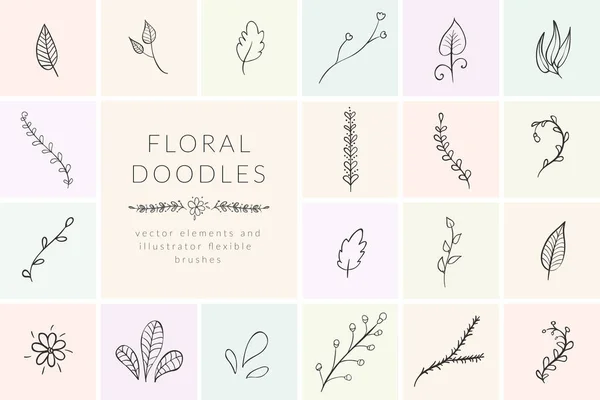 Vector Hand Drawn Doodle florals and plants — Stock Vector