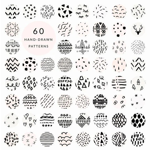 60 Vector Hand Drawn Doodle Patterns Collection — Stock Vector