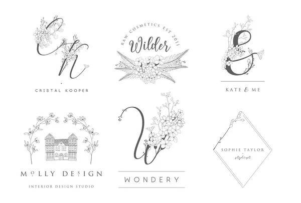 Logolar, çerçeveler kenarlıklar için vektör çiçek elemanları — Stok Vektör