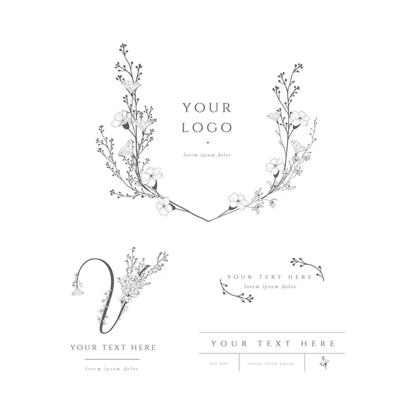 Kit de marca de logotipo pré-fabricado vetorial, monograma floral — Vetor de Stock