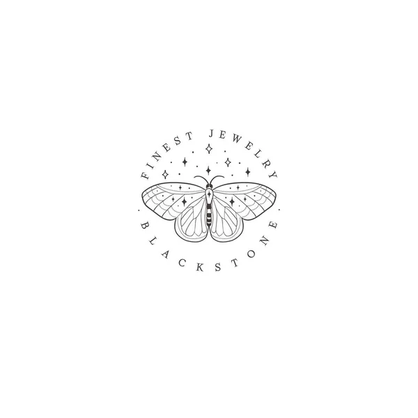 Logotipo abstracto de mariposa luna circular con estrellas — Vector de stock