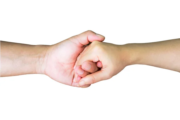 Χέρι μαζί ερωτικό σύμβολο της οικογένειας σε λευκό φόντο — Φωτογραφία Αρχείου
